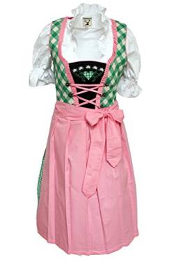 Alpenmärchen, 3tlg. Dirndl-Set - Trachtenkleid, Bluse, Schürze, Gr.38, grün-rosa, ALM831 von Alpenmärchen