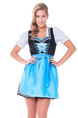 Alpenmärchen, 3tlg. Dirndl-Set - Trachtenkleid, Bluse, Schürze, Gr.40, schwarz-türkis, ALM3056 von Alpenmärchen