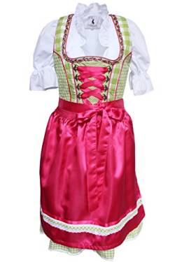 Alpenmärchen, 3tlg. Dirndl-Set - Trachtenkleid, Bluse, Schürze, Gr.42, grün-Fuchsia, ALM3068 von Alpenmärchen