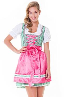 Alpenmärchen, 3tlg. Dirndl-Set - Trachtenkleid, Bluse, Schürze, Gr.42, grün-Fuchsia - ALM3025 von Alpenmärchen