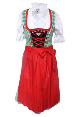 Alpenmärchen, 3tlg. Dirndl-Set - Trachtenkleid, Bluse, Schürze, Gr.42, grün-rot, ALM009 von Alpenmärchen