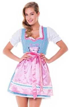 Alpenmärchen, 3tlg. Dirndl-Set - Trachtenkleid, Bluse, Schürze, Gr.42, türkis-rosa - ALM3077 von Alpenmärchen