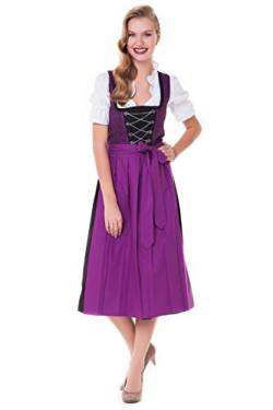 Alpenmärchen 3tlg. Dirndl-Set - Trachtenkleid, Bluse, Schürze, Gr. 34-60, lila-schwarz - ALM1002L, Größe:38 von Alpenmärchen