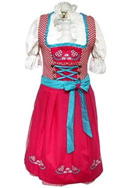 Alpenmärchen 3tlg. Dirndl-Set - Trachtenkleid, Bluse, Schürze, Gr.34, Fuchsia-türkis, ALM1520 von Alpenmärchen