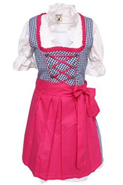 Alpenmärchen 3tlg. Dirndl-Set - Trachtenkleid, Bluse, Schürze, Gr.34, blau-Fuchsia, ALM005 von Alpenmärchen