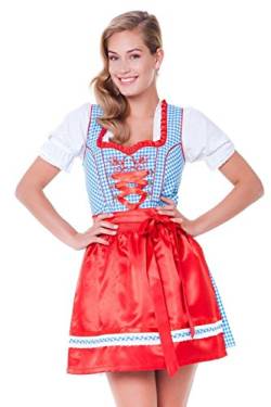 Alpenmärchen 3tlg. Dirndl-Set - Trachtenkleid, Bluse, Schürze, Gr.40, türkis-rot - ALM3070 von Alpenmärchen