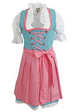 Alpenmärchen 3tlg. Dirndl-Set - Trachtenkleid, Bluse, Schürze, Gr.42, türkis-rosa, ALM004 von Alpenmärchen