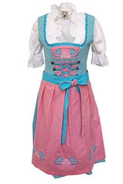 Alpenmärchen 3tlg. Dirndl-Set - Trachtenkleid, Bluse, Schürze, Gr.42, türkis-rosa, ALM1507 von Alpenmärchen