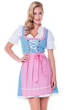 Alpenmärchen 3tlg. Dirndl-Set - Trachtenkleid, Bluse, Schürze, Gr.42, türkis-rosa - ALM628 von Alpenmärchen