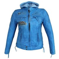 Alpha Speeds Lederjacke Damen Motorrad Leder Jacke Biker, Freizeit Highway Jacke Blau aus weichem Lammleder, mit Protektoren & Kapuze von Alpha Speeds