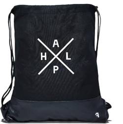 Alphachoice Turnbeutel Beutel Rucksack Damen und Herren Hipster Sportbeutel mit Wasserdichten Reissverschlussfächer und veganem Leder - schwarz (Alpha) von Alphachoice