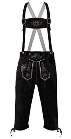 Herren Trachtenlederhose Kniebundhose Leder inkl. Träger AT-788 (50, schwarz) von Alpin-Trachten