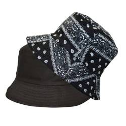 Alsino Anglerhut Fischerhut Sonnenhut Bucket Hat Reversibel Freizeithut Outdoor Wende-Hut Sommermütze Herbst Camping Reisen Wandern - für Damen Herren Kinder, Motiv wählen:Paisley schwarz von Alsino