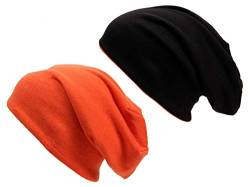 Alsino Beanie Damen Herren Mütze Orange | 2in1 Wintermütze Wollmütze Slouch, 2-farbige Beaniemütze zum wenden & beidseitig tragbar SM-205 schwarz/orange von Alsino