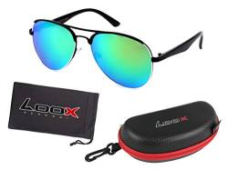 Alsino LOOX Pilotenbrille Sonnenbrille Vintage große Gläser Herren Damen Retro Fliegerbrille Modell Miami 110, Variante wählen:LOOX-110 blau grün weiß von Alsino