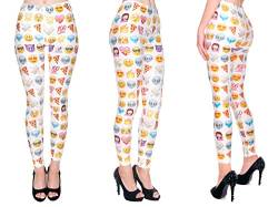 Alsino Leggings Damen Bedruckt Sexy Leggins Ladies mit Print Look Motiv Muster Stretch Legins Hose (All Emoticons) von Alsino