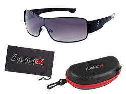 Alsino Loox Sonnenbrille Retro Sportbrille Damen & Herren,UV 400, polarisiert, schwarzer Rahmen, Modell Bahamas schwarz blau 107 von Alsino