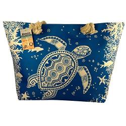 Alsino Strandtaschen Paisley Badetasche XXL Familie - Wasserresistent mit Reißverschluss & Innentasche 58x39x17 cm - Schwimmbad Strand Tasche, Motiv wählen:TT-m64 Schildkröte hellblau von Alsino