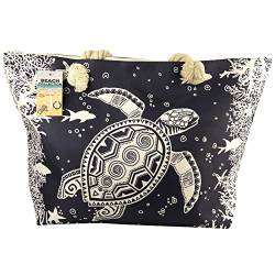 Alsino Strandtaschen Schildkröten Strandtasche - Wasserresistent mit Reißverschluss & Innentasche 58x39x17 cm - Badetasche XXL Familie Schwimmbad Strand Beach, Motiv wählen:TT-m62 Schildkröte Fisch von Alsino