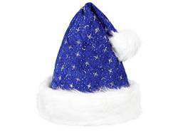 Alsino Weihnachtsmann Mütze Nikolausmütze Weihnachtsmütze Damen Herren - Glitzer Blau - Kuschelweiche Plüschmütze mit Bommel für Erwachsene von Alsino