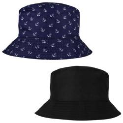 Anglerhut Fischerhut Sonnenhut Bucket Hat Hut Reversibel Freizeithut Outdoor Wende-Hut Sommermütze Herbst Camping Reisen Wandern - für Damen Herren Kinder, Motiv wählen:kleine Anker von Alsino