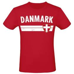 EM Fan Shirt Deutschland Europameisterschaft 100% Baumwolle T-Shirt Rundhals Fanartikel Alle Größen Herren Damen Fan-Shirt, Größe wählen:L, Land wählen:Dänemark von Alsino