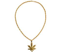 Mariuhana Halskette Hanfblatt Rapper Auffällige Weed Kette mit geriffelter Oberfläche Schmuck Kostüm Fasching (Gold) von Alsino