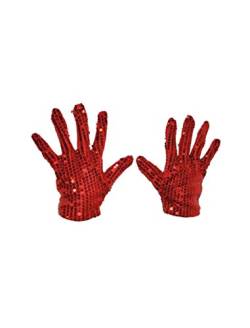 Pailletten Handschuhe Paar Kostüm Zubehör Jga Fasching Karneval Glitzer Vollfinger-Handschuhe Konzert Tanz Auftritte Show Erwachsene, rot von Alsino