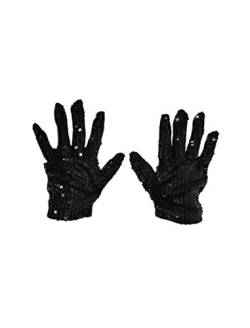 Pailletten Handschuhe Paar Kostüm Zubehör Jga Fasching Karneval Glitzer Vollfinger-Handschuhe Konzert Tanz Auftritte Show Erwachsene, schwarz von Alsino