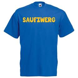 Saufzwerg T-Shirt JGA Party Bier Sauf Shirt - Rundhals, 100% Baumwolle - Das trinkfeste T-Shirt, Farbe: blau, Größe: L von Alsino