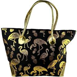 Strandtaschen Paisley Strandtasche Badetasche XXL Familie - Wasserresistent mit Reißverschluss & Innentasche 58x39x17 cm - Schwimmbad Beach Tasche, Motiv wählen:TT-m73 Flamingo Gold von Alsino