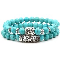 Alster Herz Armband Set 2-teiliges Armband mit Buddha Kopf, Naturstein, Damen Herren, J0252, 2er Set, Partnerarmband Freundschaftsarmband von Alster  Herz