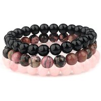 Alster Herz Armband Set 3 Stück Damen Natürliche Edelstein Armband Perlen Yoga Armband J0464 (1-tlg), Rosenquarz, Rhodonit, Schwarzer Obsidian Schmuck von Alster  Herz