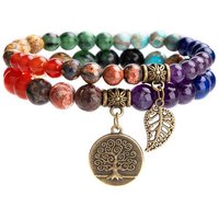 Alster Herz Armband Set Damen Chakra Armband, Yoga Armband, Lebensbaumanhänger, bunt, J0452 (2-teilig), ideal als Geschenk für Frauen von Alster  Herz
