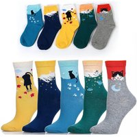 Alster Herz Freizeitsocken 5x lustige Socken, Katzenmotiv, bunt, trendy, süßes Design, A0550 (10-Paar) farbenfroh, elastisch von Alster  Herz