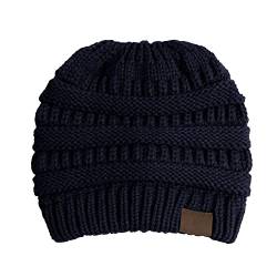 Altartar Damen Gestrickt verdicken Hut Mit Zöpfen Loch Loop Strickschal Mädchen Strickmütze Wintermütze (One Size, Navy blau) von Altartar