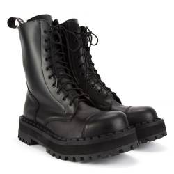 Altercore Kampfstiefel Schwarz Leder Unisex Damen Herren 10 Ösen Militär Heer Punk Stahlkappe Ranger High Sole von Altercore