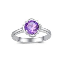 Althum 1.5CT Amethyst Verlobungs Ring für Frauen 925 Sterling Silber 7.5mm Runder Schnitt Natürlicher Lila Amethyst Ring für Muttertag Valentinstag (White) von Althum