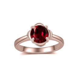 Althum 1.5CT Granat Verlobungs Ring für Frauen 925 Sterling Silber 7.5mm Runder Schnitt Natürlicher Roter Granat Ring für Muttertag Valentinstag (Rose) von Althum