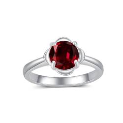 Althum 1.5CT Granat Verlobungs Ring für Frauen 925 Sterling Silber 7.5mm Runder Schnitt Natürlicher Roter Granat Ring für Muttertag Valentinstag (White) von Althum