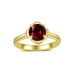 Althum 1.5CT Granat Verlobungs Ring für Frauen 925 Sterling Silber 7.5mm Runder Schnitt Natürlicher Roter Granat Ring für Muttertag Valentinstag (Yellow) von Althum