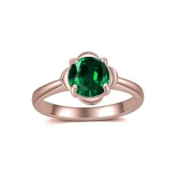 Althum 1.5CT Smaragd Verlobungs Ring für Frauen 925 Sterling Silber 7.5mm Runder Schnitt Grüner Smaragd Ring für Muttertag Valentinstag (Rose) von Althum