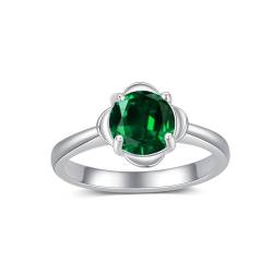 Althum 1.5CT Smaragd Verlobungs Ring für Frauen 925 Sterling Silber 7.5mm Runder Schnitt Grüner Smaragd Ring für Muttertag Valentinstag (White) von Althum