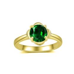 Althum 1.5CT Smaragd Verlobungs Ring für Frauen 925 Sterling Silber 7.5mm Runder Schnitt Grüner Smaragd Ring für Muttertag Valentinstag (Yellow) von Althum