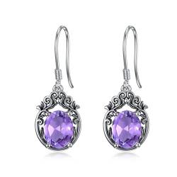 Althum 7x9mm Echte Amethyst Ohrringe für Frauen 925 Sterling Silber Oval Geformter Amethyst mit Vintage Filigranen Ohrringen von Althum