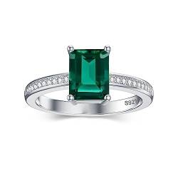 Althum 8mm*6mm Smaragd Schliff Smaragd Ring 925 Sterling Silber Smaragd Solitärring Verlobungsring für Frauen(10) von Althum