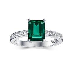 Althum 8mm*6mm Smaragd Schliff Smaragd Ring 925 Sterling Silber Smaragd Solitärring Verlobungsring für Frauen(12) von Althum