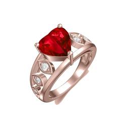 Althum Granat Ring für Verlobung 925 Sterling Silber 8mm Herz Geschnitten Echte Rote Granat Ring für Frauen (Rose) von Althum