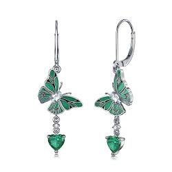 Althum Labor Gewachsen Smaragd Ohrringe 925 Sterling Silber Herz Form Smaragd Schmetterling Ohrringe Smaragd Fallen Ohrringe für Frauen von Althum