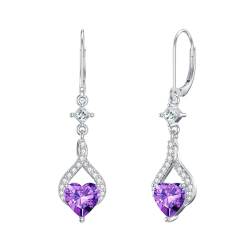 Althum Natürlicher Amethyst Ohrringe 925 Sterling Silber Herz Form Amethyst Unendlichkeit Fallen Ohrringe für Frauen von Althum